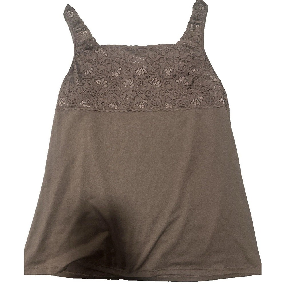 Vtg Cabernet Brown Satin Lace Babydoll Adjust Straps Top Tank Womens Size XL